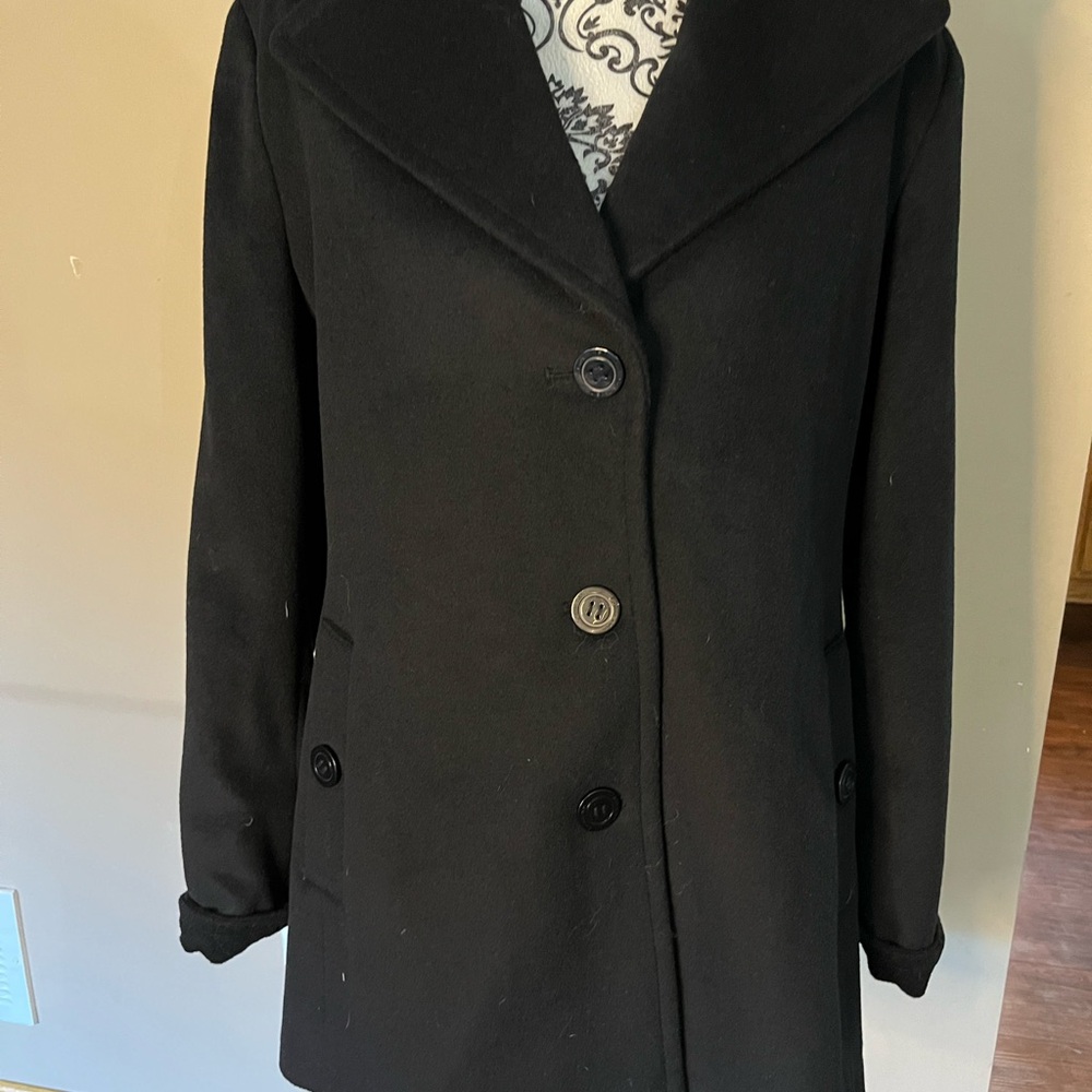 Calvin Klein Black Wool Blend Peacoat  Jacket W/ Satin Lining Size XL